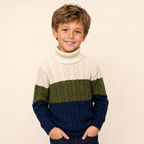 Kinderen Kabelgebreide Coltrui met Colorblock - voorkant