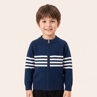 Jongens Gestreepte Rits Cardigan met Halfhoge Kraag