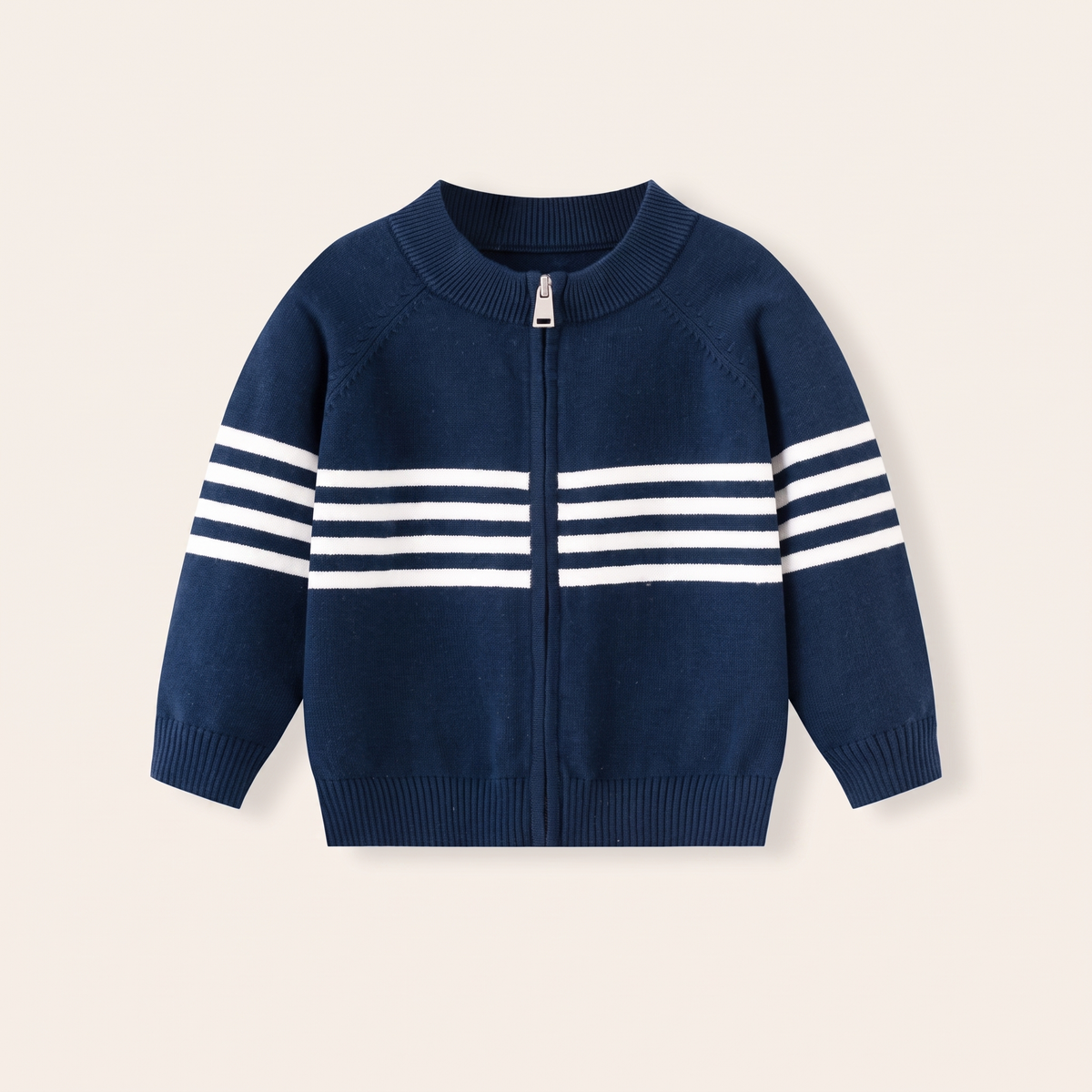 Jongens Gestreepte Rits Cardigan met Halfhoge Kraag - packshot