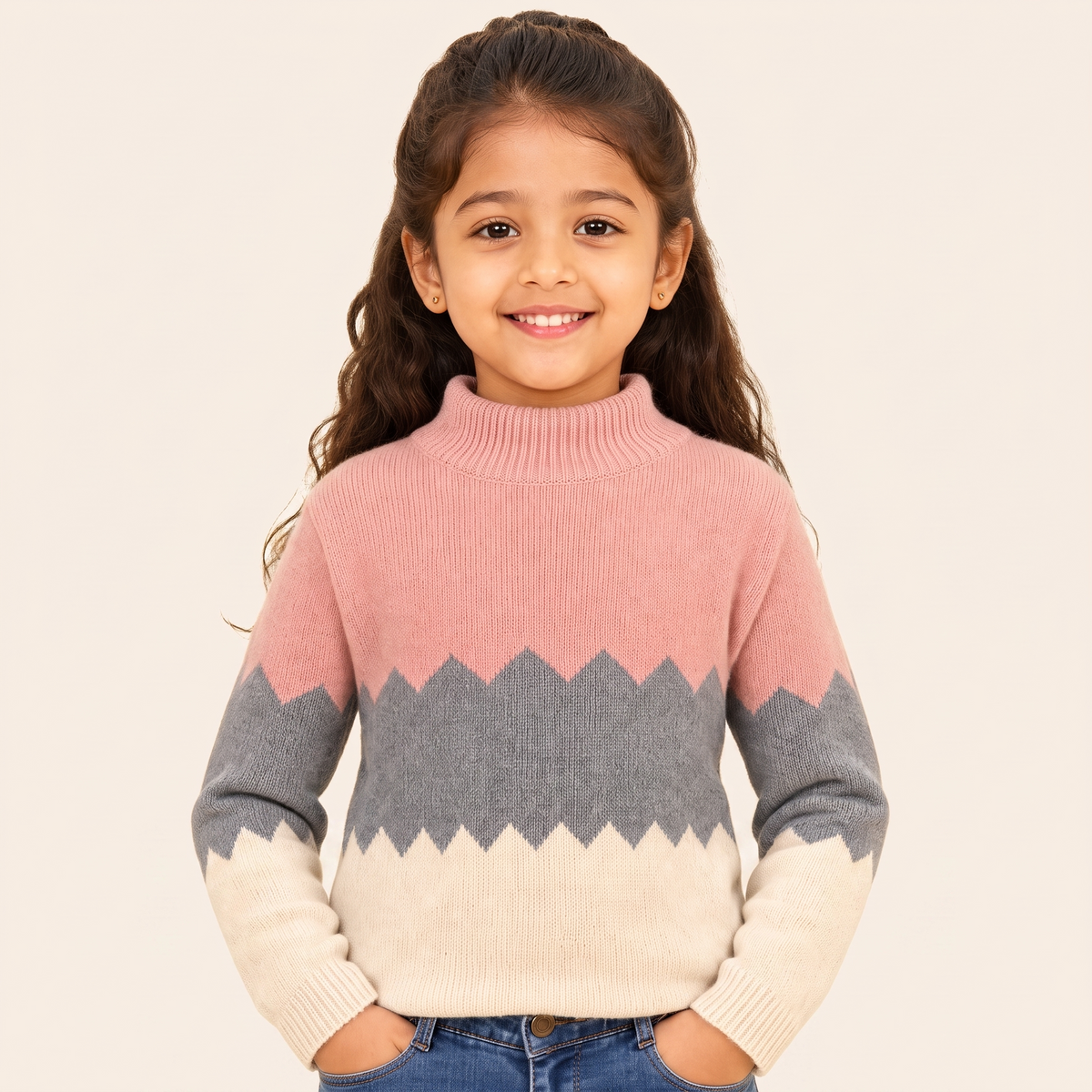 Meisjes Coltrui met Colorblock en Zigzagpatroon - voorkant