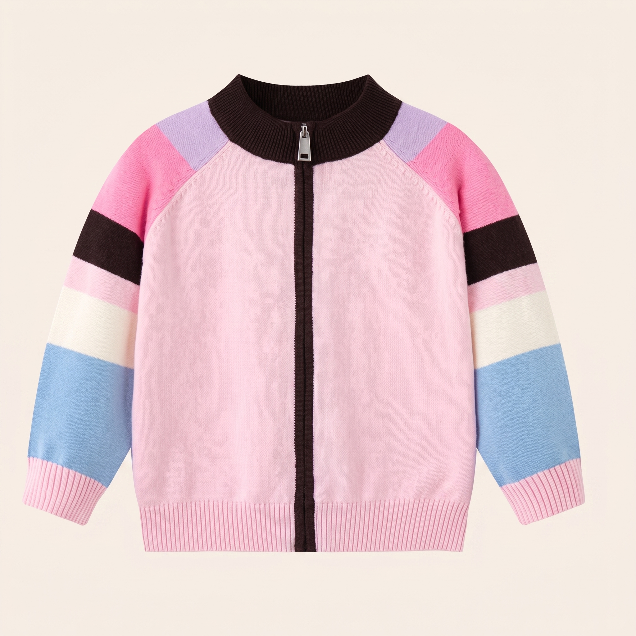 Meisjes Halfhoge Kraag Ritscardigan met Colorblock - packshot voorkant