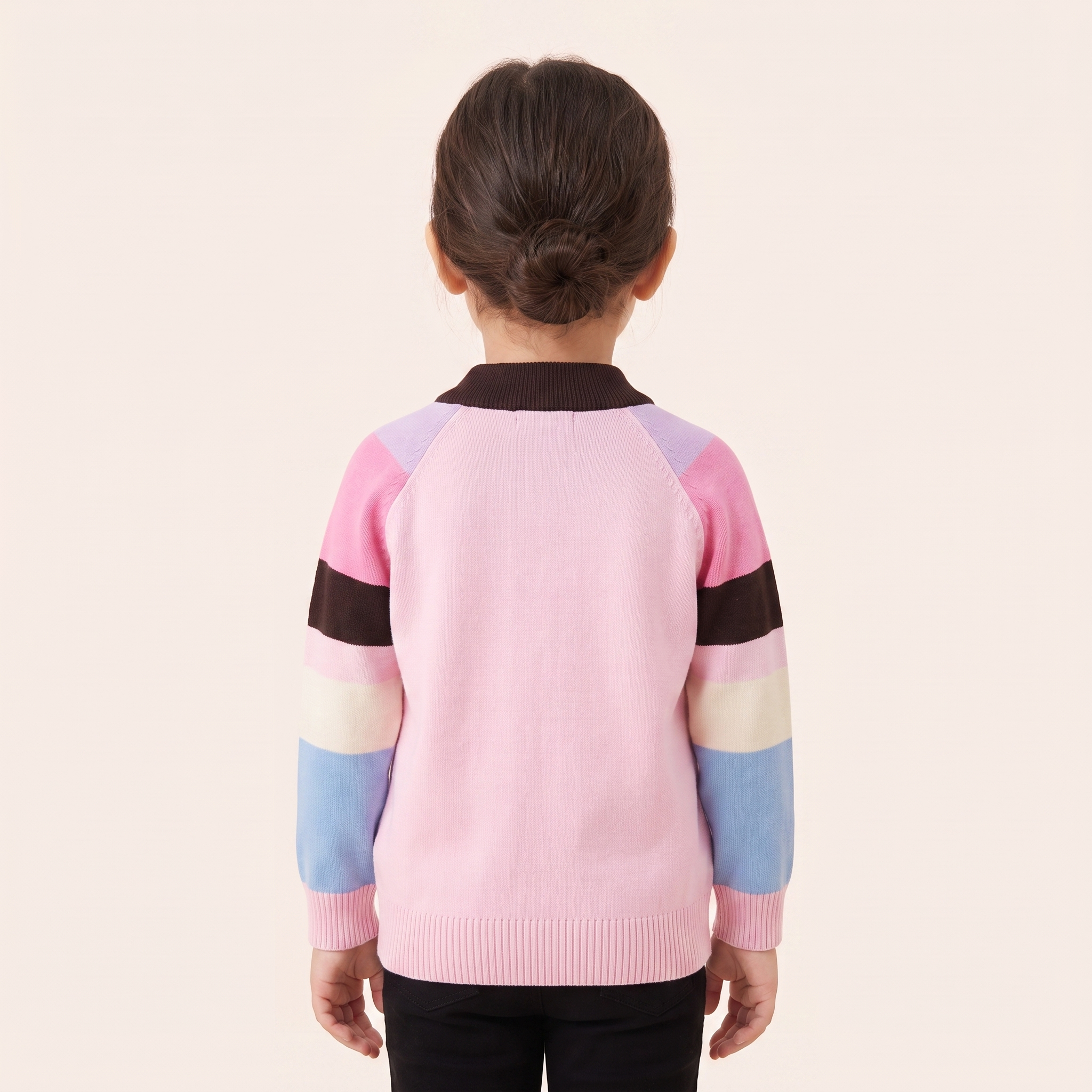 Meisjes Halfhoge Kraag Ritscardigan met Colorblock - achterkant