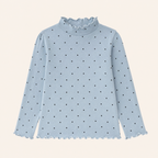 Meisjes longsleeve stippenprint mistblauw - productfoto voorkant
