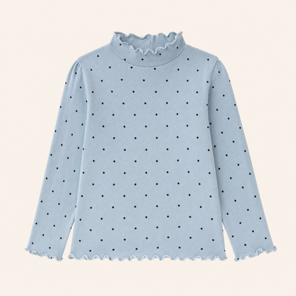 Meisjes longsleeve stippenprint mistblauw - productfoto voorkant