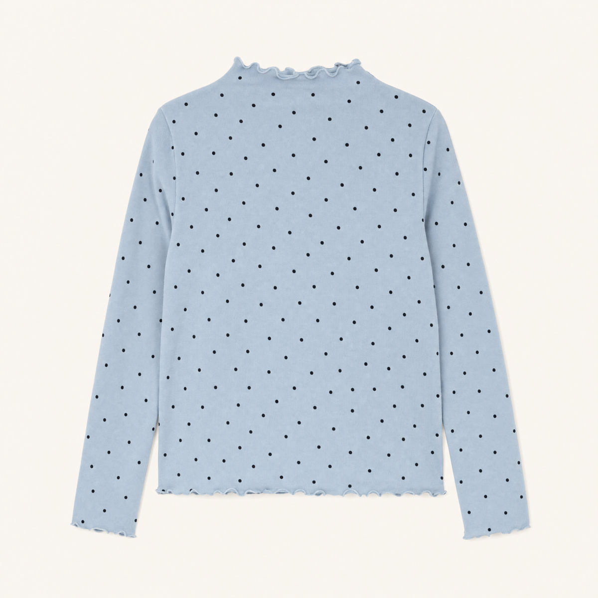 Meisjes longsleeve stippenprint mistblauw - productfoto achterkant