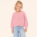 Meisjes vest met parelknoopjes roze voorkant model