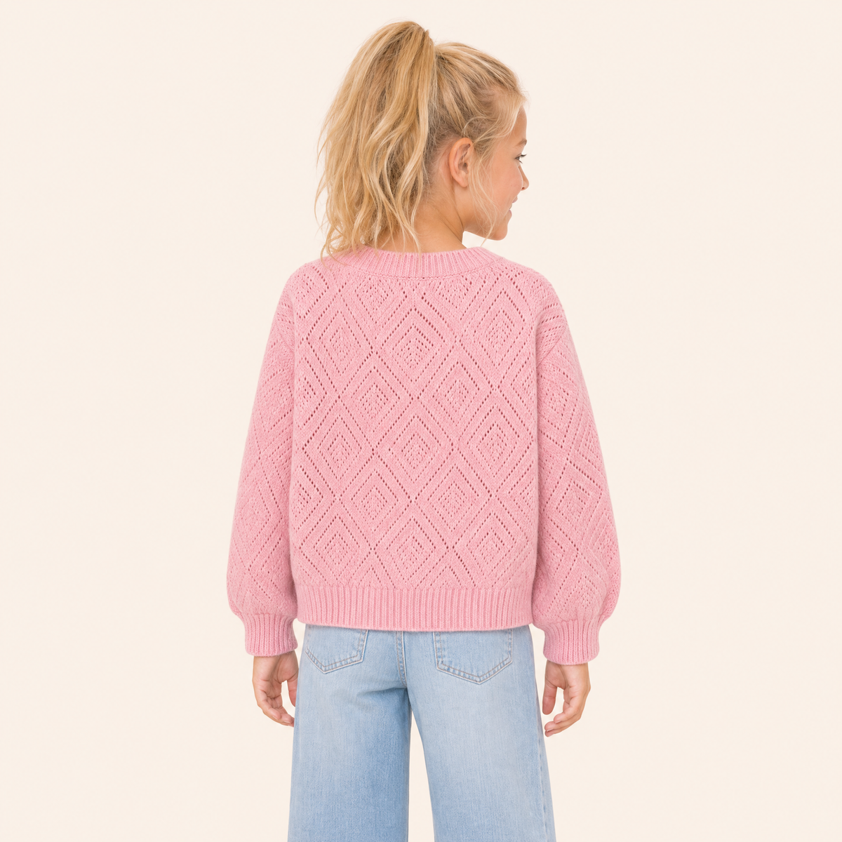 Meisjes vest met parelknoopjes roze achterkant model