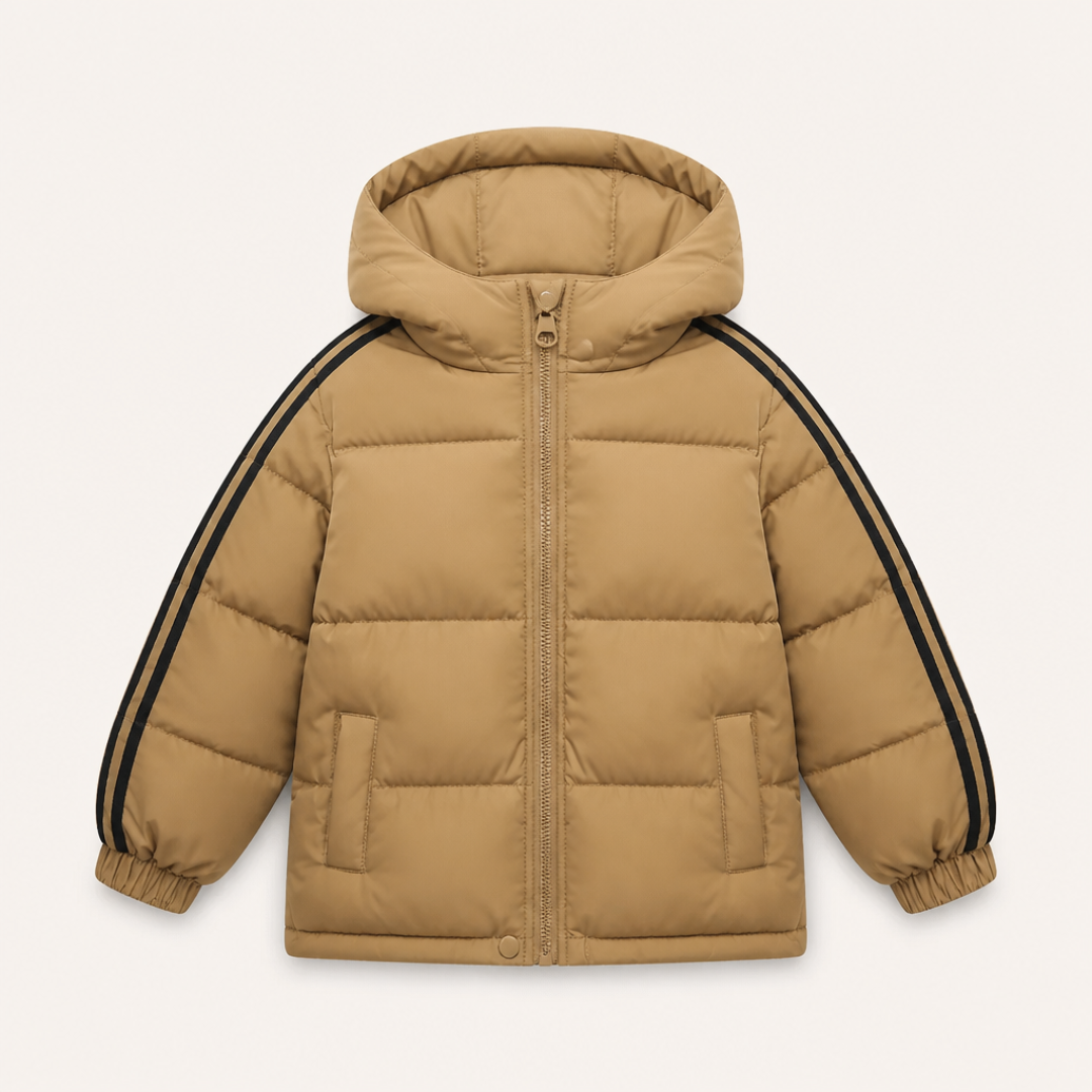 Gewatteerde jas met streepdetail - camel