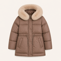 Gewatteerde winterjas met bontkraag - taupe