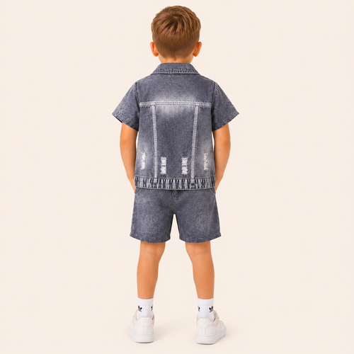 Jongens Zomerset Denim-look – Shirt & Gescheurde Shorts