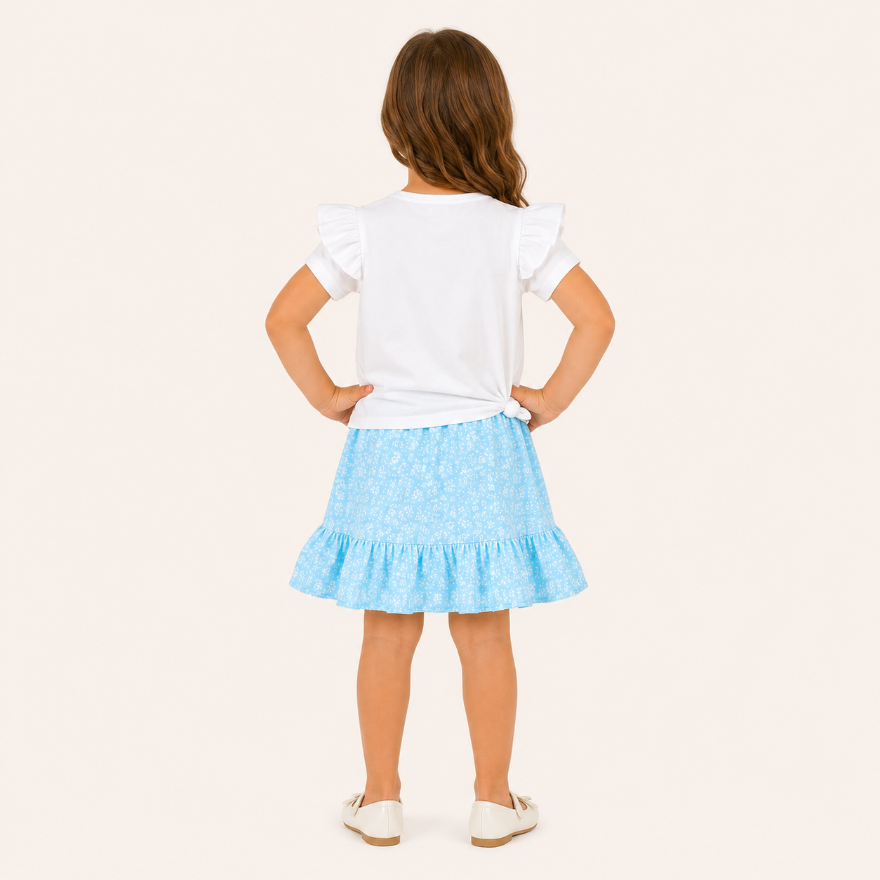 Meisjes 2-delige set met ruffle t-shirt en bloemetjesrok