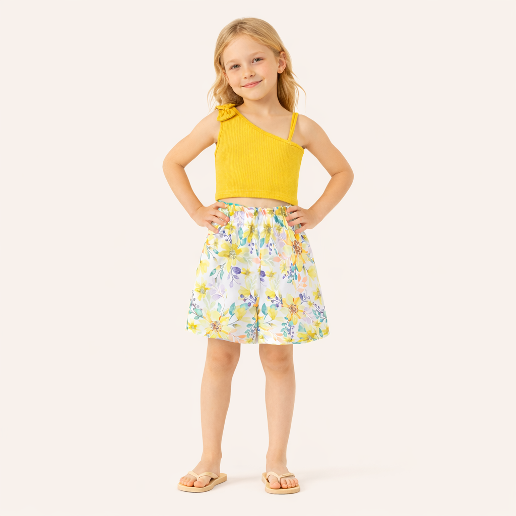 Zomers & Super Schattig - 2 - Delige Meisjes Set met Strik en Bloemshort