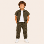 Jongens zomerset 3-delig – overhemd, wit t-shirt en cargo broek in meerdere kleuren