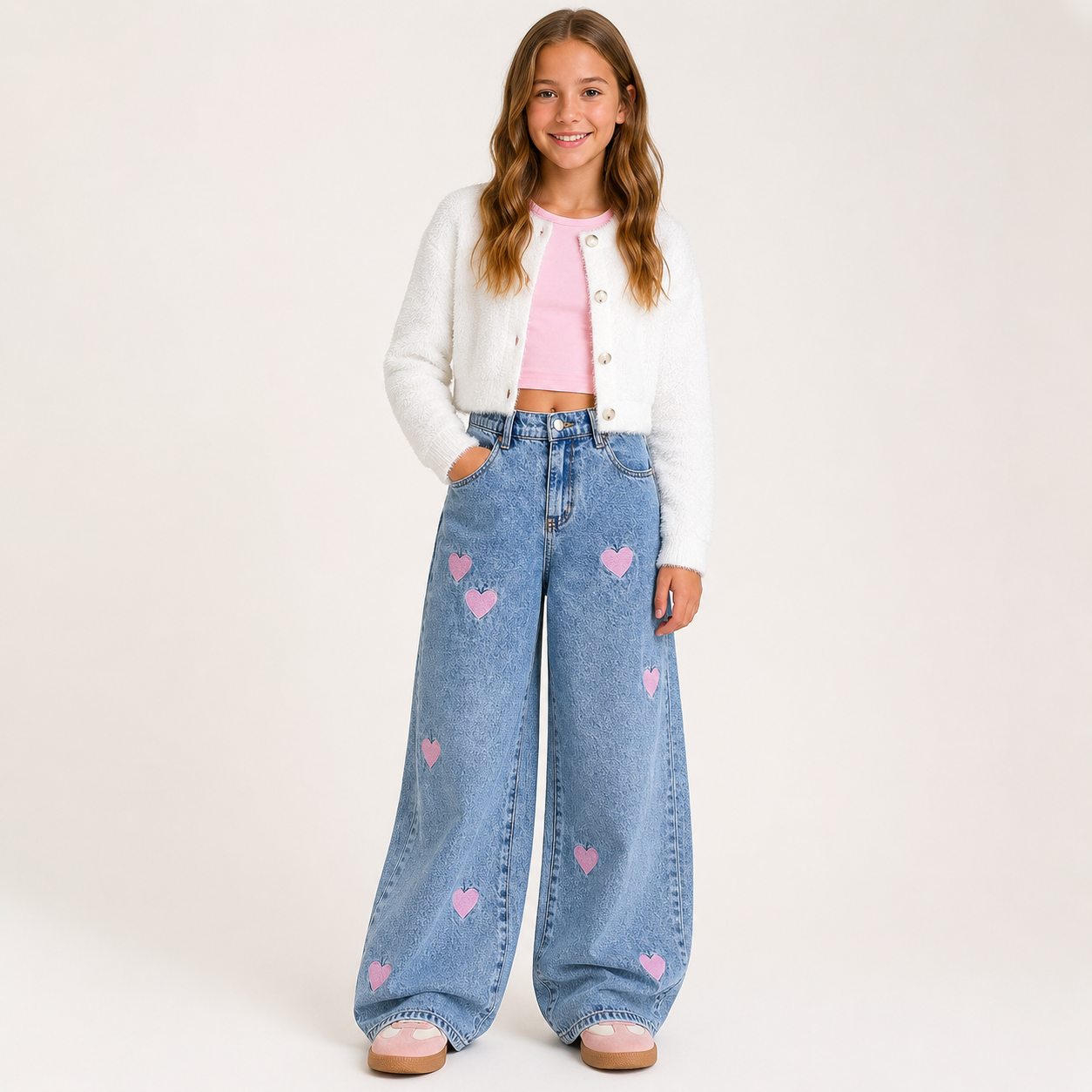 Stoere Denim met Hartjes - Wijde Spijkerbroek voor Meisjes