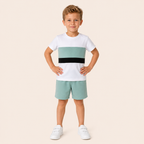 Jongens zomerset 2-delig – kleurblok t-shirt met mintgroene shorts