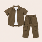Jongens zomerset 3-delig – overhemd, wit t-shirt en cargo broek in meerdere kleuren