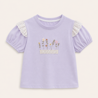 Meisjes T-shirt met Bloemenbordusel en Kanten Rand