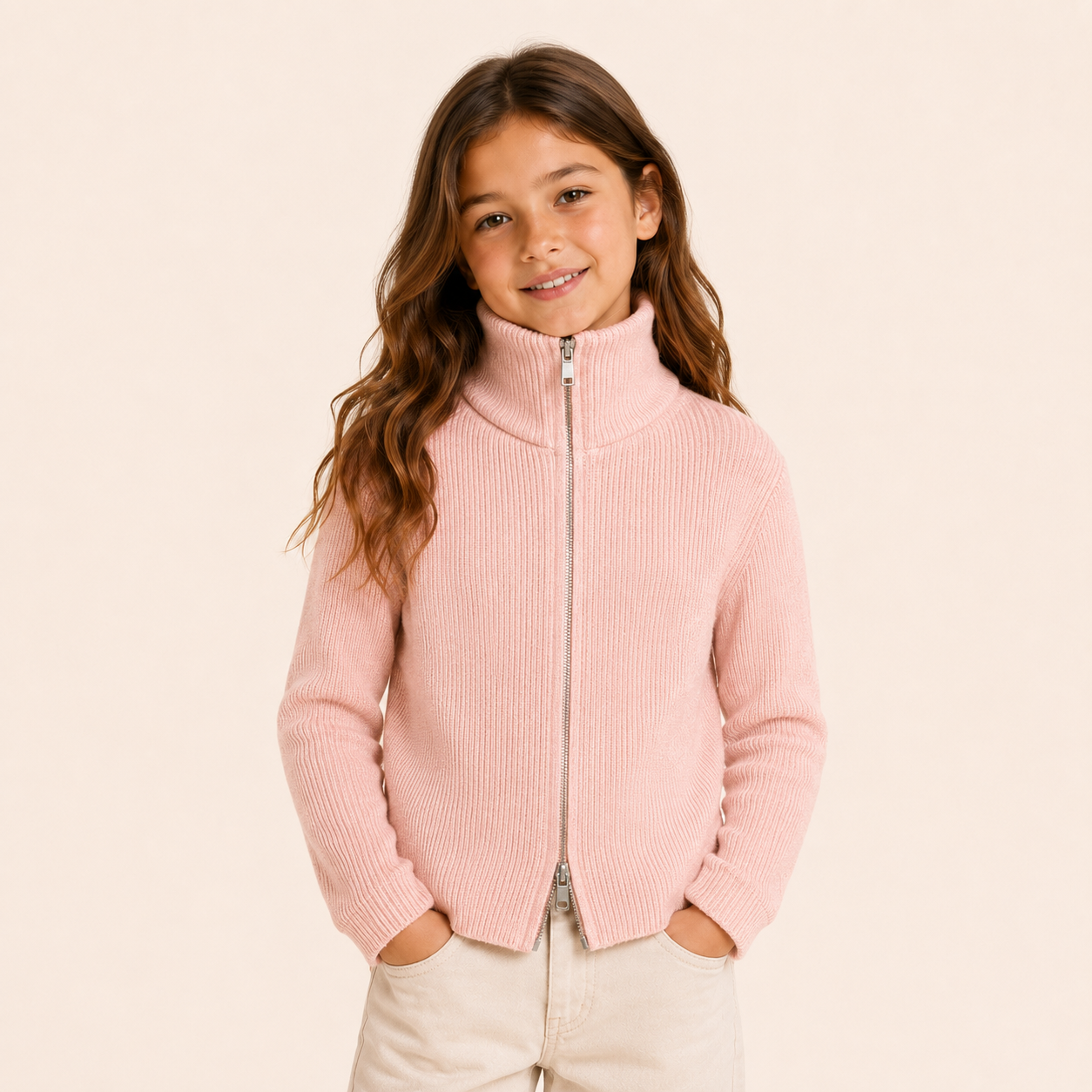 Meisjes Gebreid Vest met Dubbele Rits en Coltrui | 3 kleuren