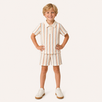 Jongens 2-delige Gestreepte Polo Zomerset met Wafelstructuur | Khaki