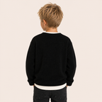 Jongens Wafel Sweatshirt met Ronde Hals | Grijs en Zwart