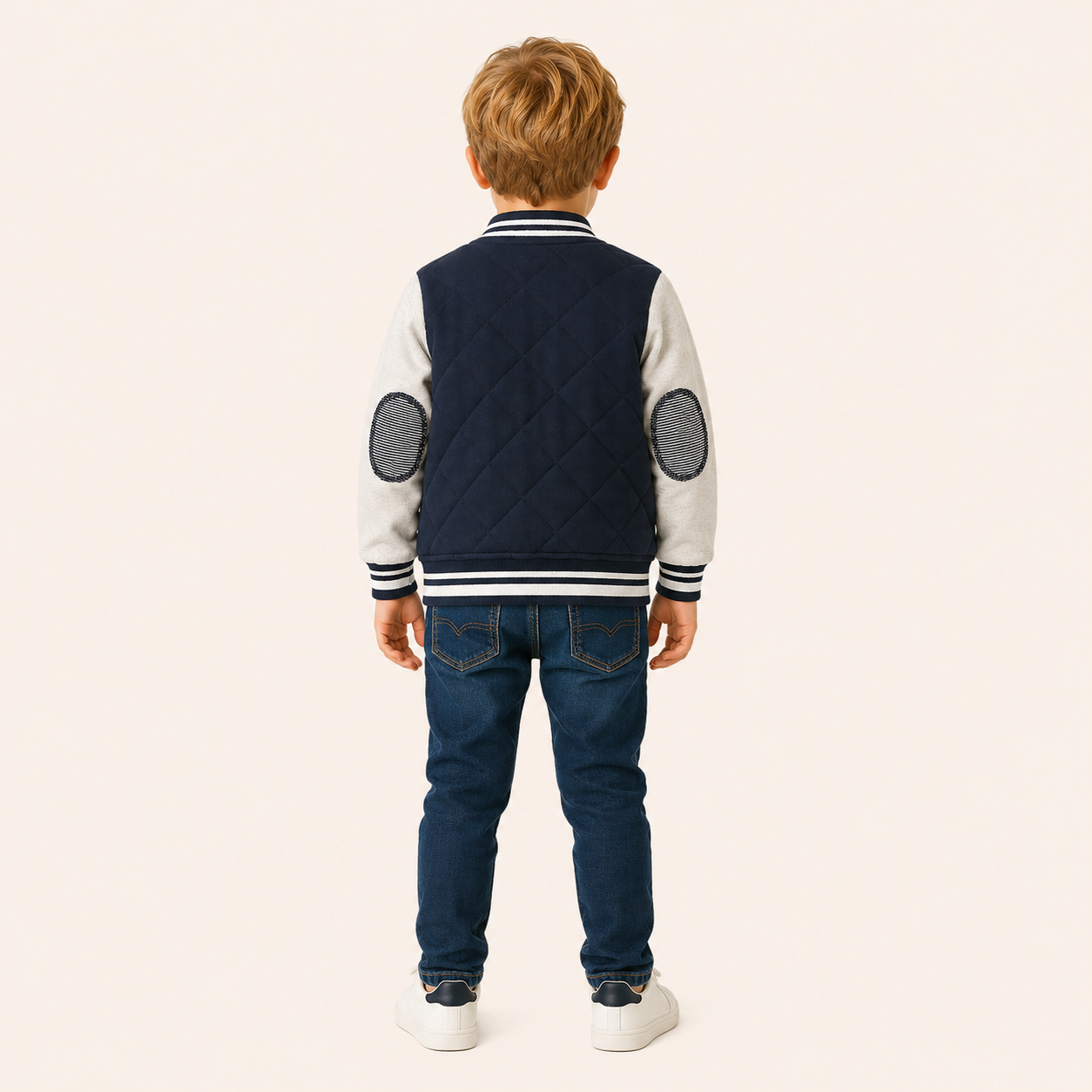 Jongens Baseballjack met Patchwork Mouwen | Marineblauw