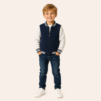 Jongens Baseballjack met Patchwork Mouwen | Marineblauw