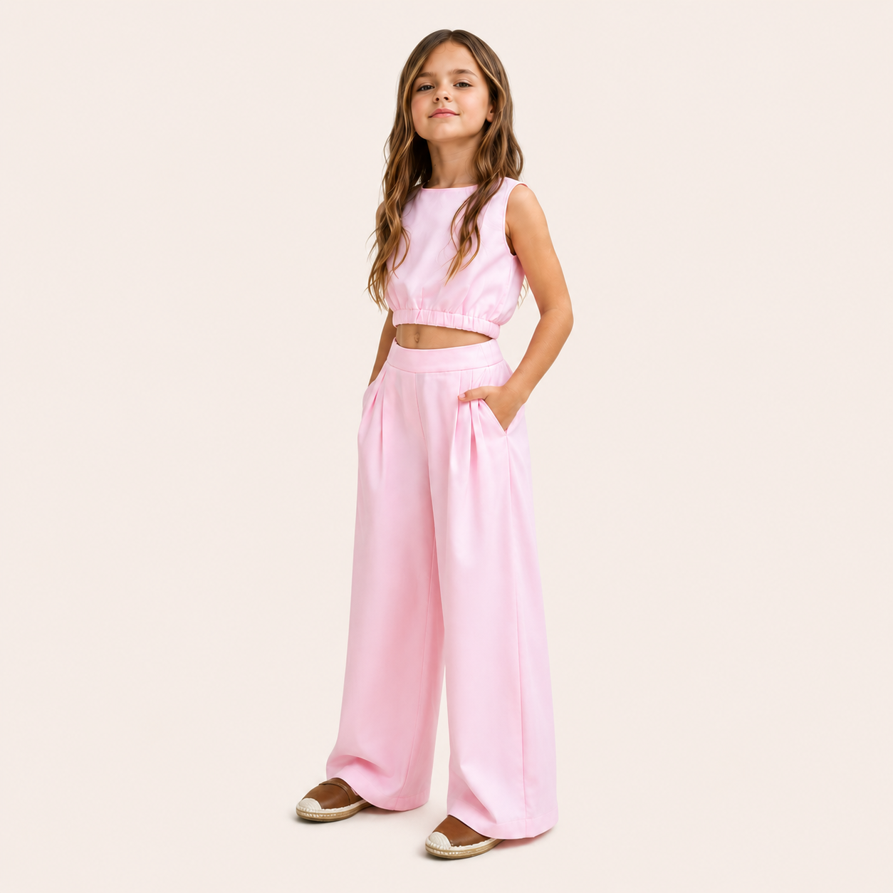 Meisjes 2-delige Zomerset met Crop Top en Wijde Broek