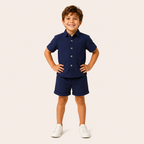 Jongens 2-delige zomerset met katoenen overhemd en shorts – Blauw