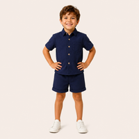 Jongens 2-delige zomerset met katoenen overhemd en shorts – Blauw