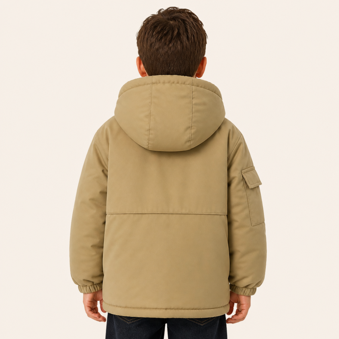 Jongen 10 jaar in gewatteerde parka - khaki - achterkant