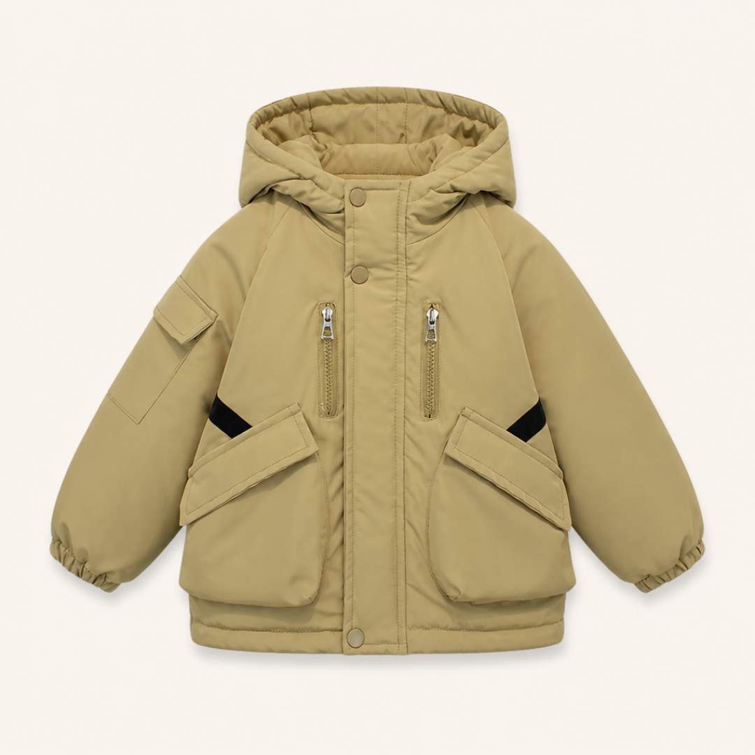 Gewatteerde parka met fleece voering - khaki