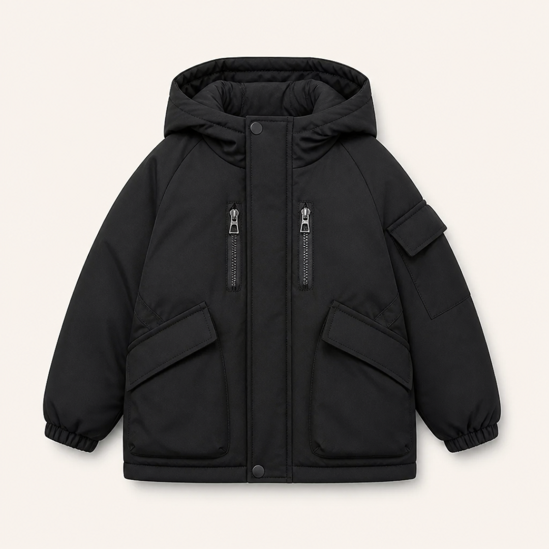 Gewatteerde parka met fleece voering - zwart