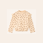 Meisjes Geribde Top met Ruche Schouders - Beige Bloemetjes