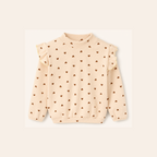 Meisjes Geribde Top met Ruche Schouders - Beige Hartjes