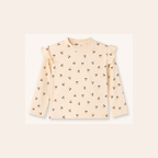 Meisjes Geribde Top met Ruche Schouders - Beige Kersen