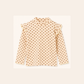 Meisjes Geribde Top met Ruche Schouders - Beige Stippen