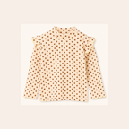 Meisjes Geribde Top met Ruche Schouders - Beige Stippen