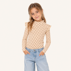 Meisjes Geribde Top met Ruche Schouders - Model voorkant