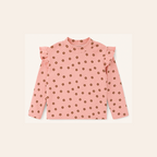 Meisjes Geribde Top met Ruche Schouders - Roze Bloemetjes