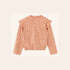 Meisjes Geribde Top met Ruche Schouders - Roze Bloesem