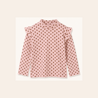 Meisjes Geribde Top met Ruche Schouders - Roze Stippen