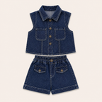 Meisjes 2-delige denim set met gilet en shorts