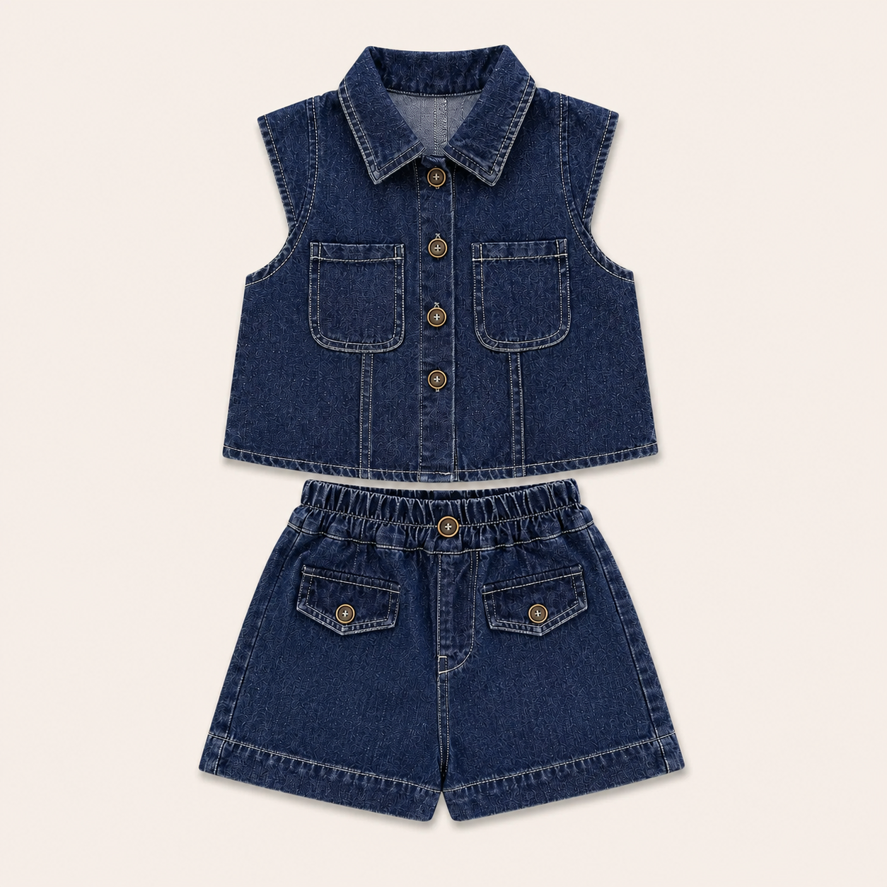 Meisjes 2-delige denim set met gilet en shorts