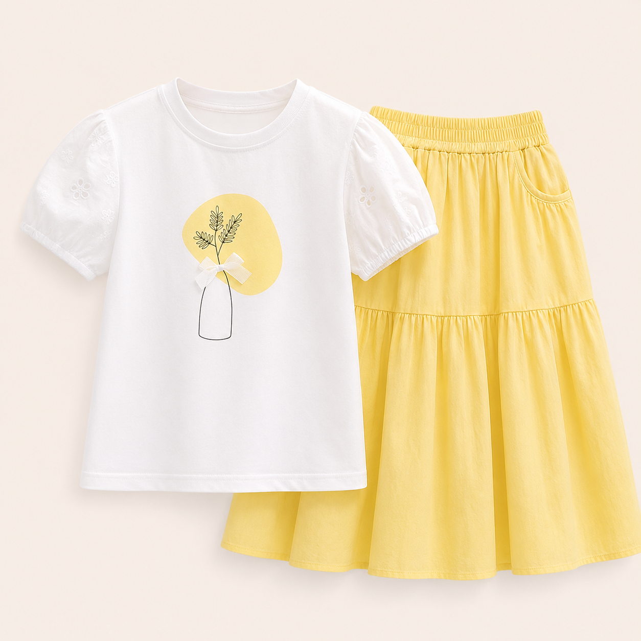 Meisjes 2-delige zomerset met bloemenprint top en wijde rok / 3 kleuren