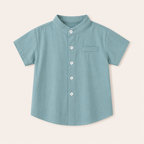 Katoenen Jongensoverhemd met Staande Kraag - 4 Kleuren