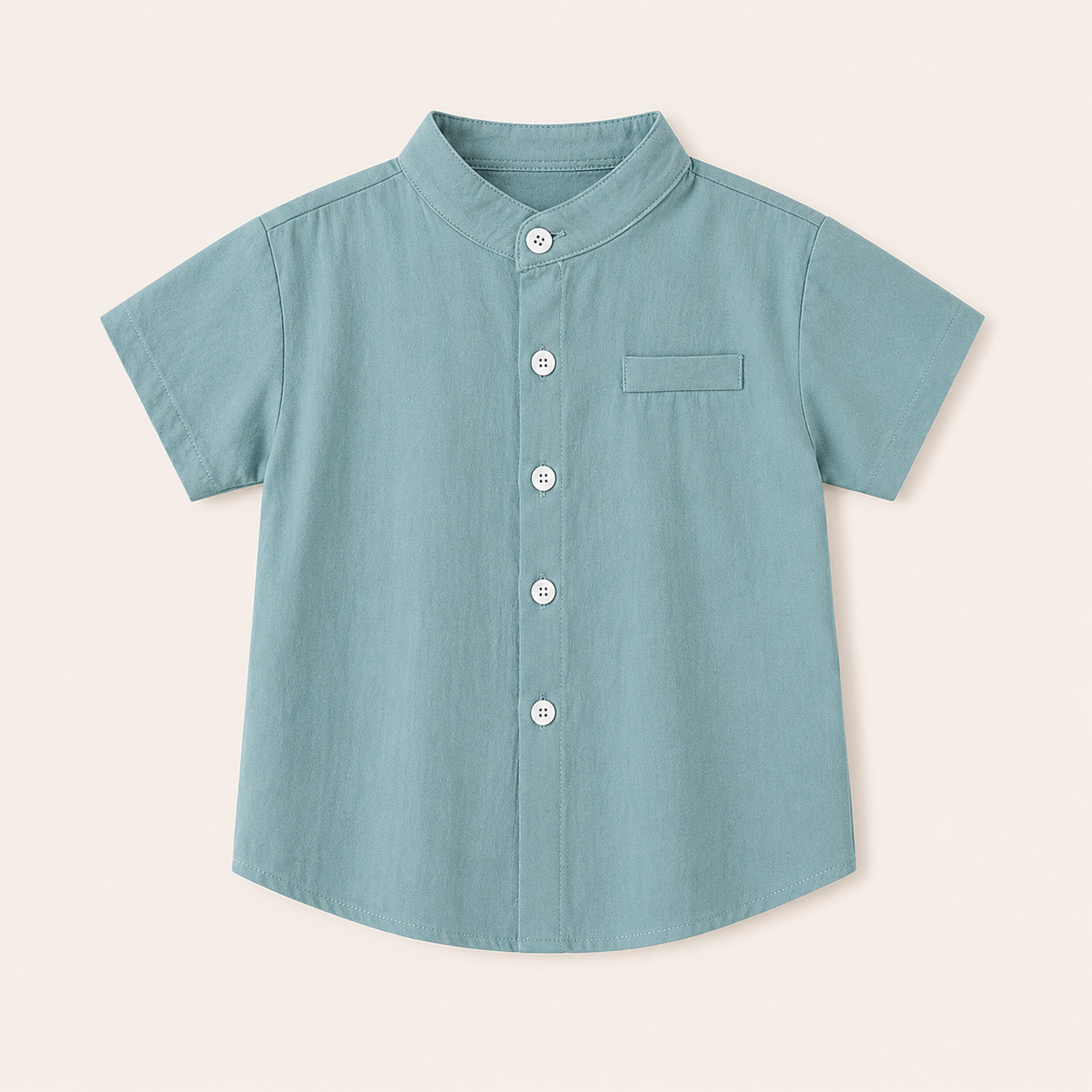 Katoenen Jongensoverhemd met Staande Kraag - 4 Kleuren