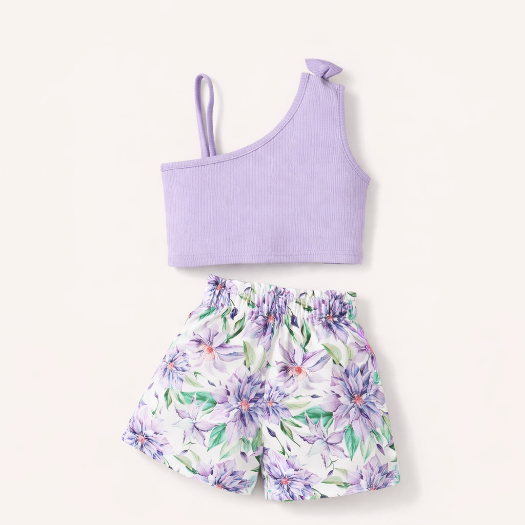 Zomers & Super Schattig - 2 - Delige Meisjes Set met Strik en Bloemshort