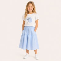 Meisjes 2-delige zomerset met bloemenprint top en wijde rok / 3 kleuren