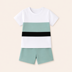 Jongens zomerset 2-delig – kleurblok t-shirt met mintgroene shorts