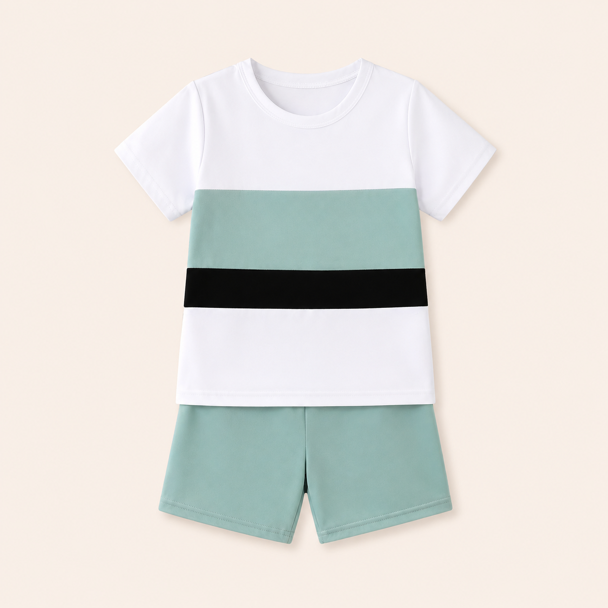 Jongens zomerset 2-delig – kleurblok t-shirt met mintgroene shorts